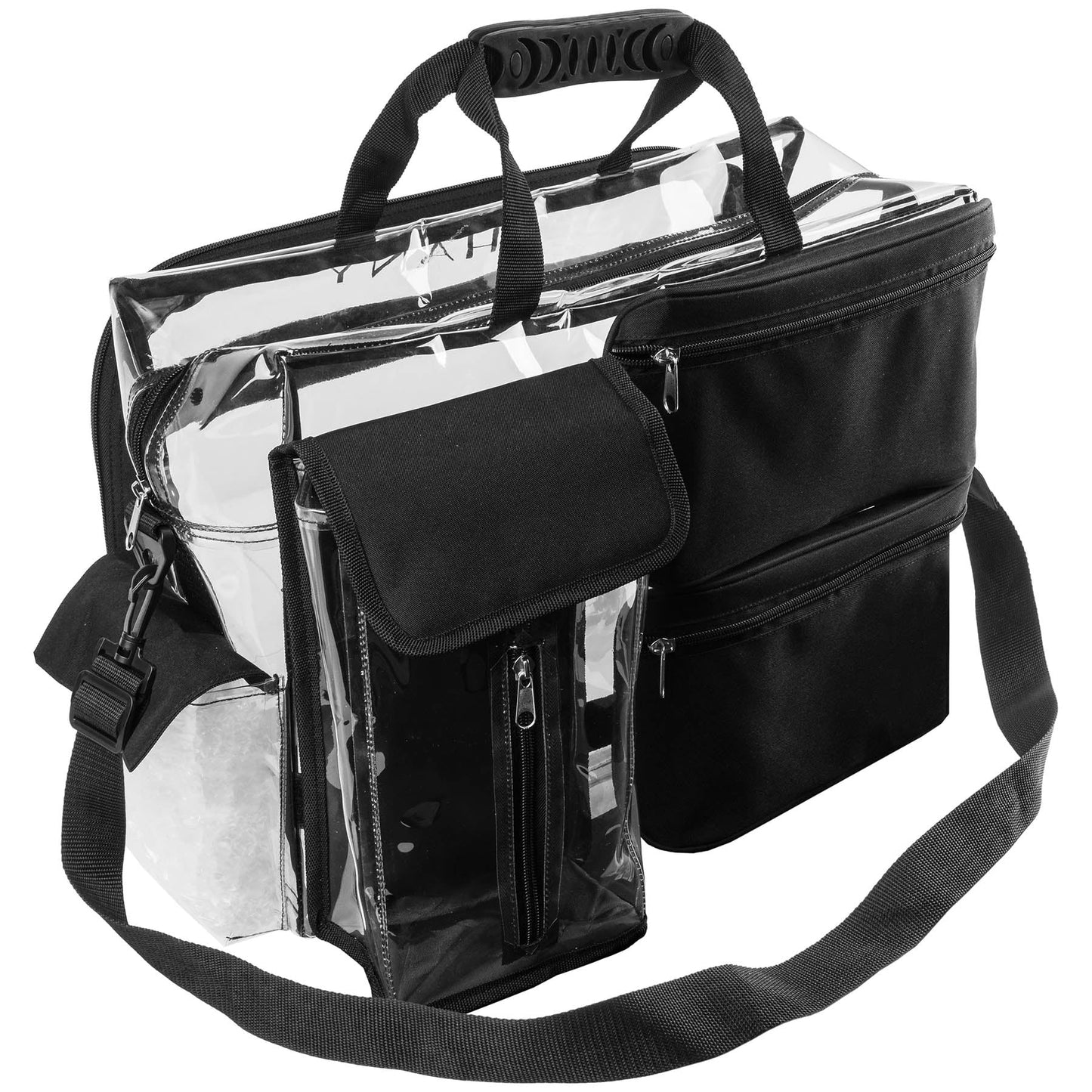 SHANY Travel Makeup Artist Bag with Removable Compartments – Clear Tote bag with Detachable Pockets – Makeup Organizer - Clear/Black - SHOP - TRAVEL BAGS - ITEM# SH-PC13-BK