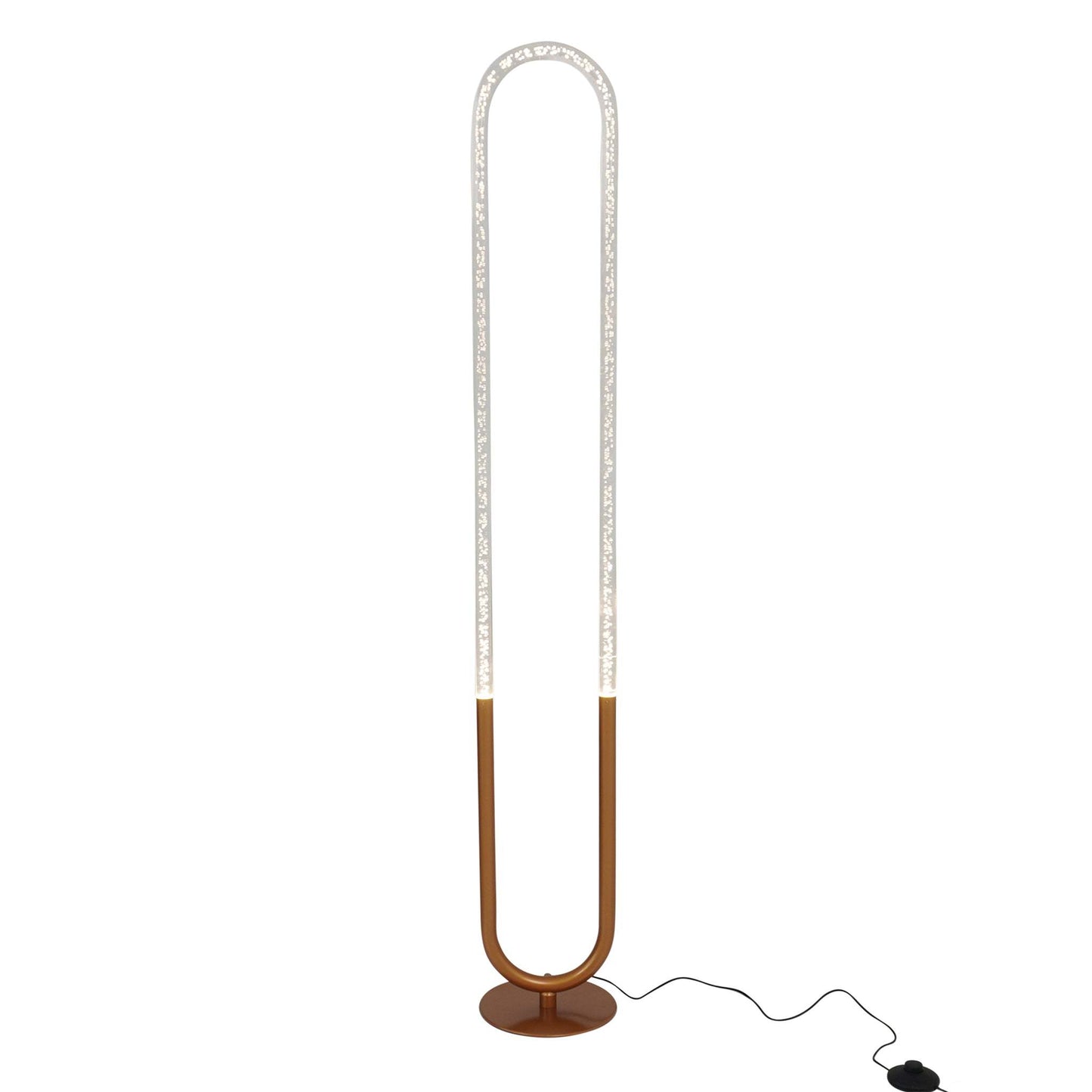 Zeon LED Floor Lamp, Contemporary Standing Light, Coarse Gold Finish, Metal and Clear Acrylic, 110-120V