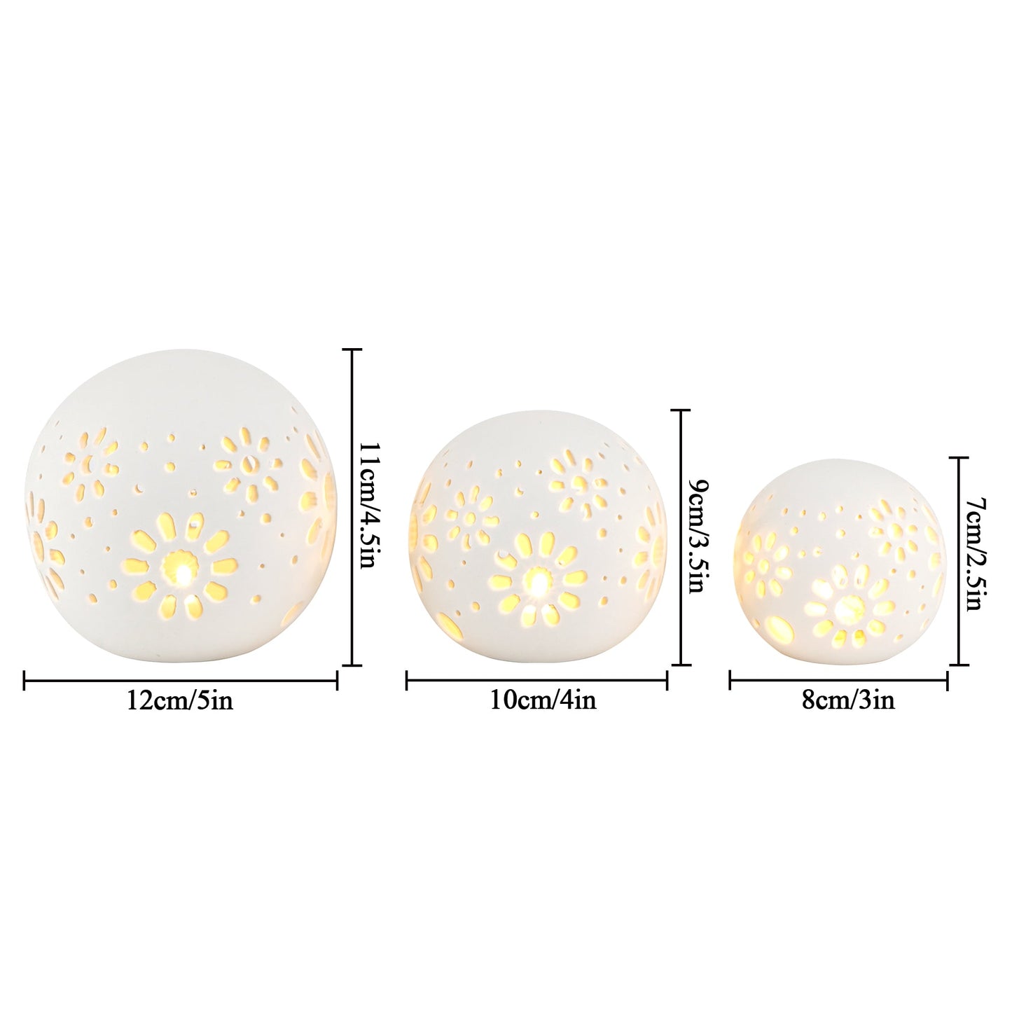 Set of 3 Ceramic Decorative Lamps 5" H Battery Powered Cordless Lamps