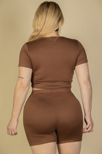 Plus Size Short Sleeve Crop Top & Shorts Set (CAPELLA)-2
