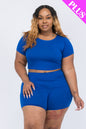 Plus Size Short Sleeve Crop Top & Shorts Set (CAPELLA)-10