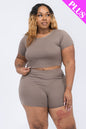 Plus Size Short Sleeve Crop Top & Shorts Set (CAPELLA)-11