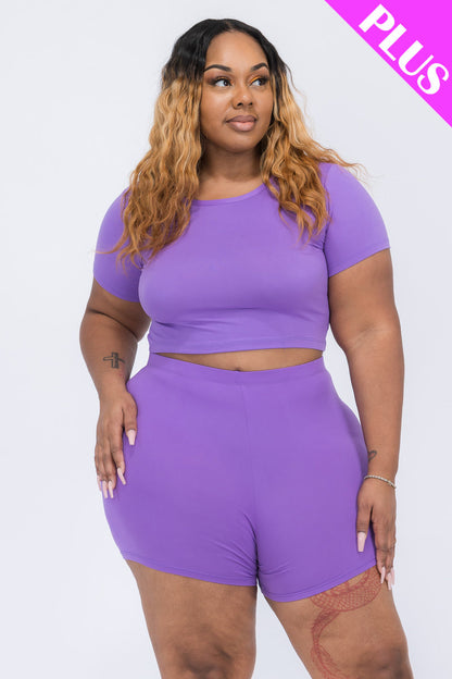 Plus Size Short Sleeve Crop Top & Shorts Set (CAPELLA)-12
