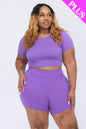 Plus Size Short Sleeve Crop Top & Shorts Set (CAPELLA)-12