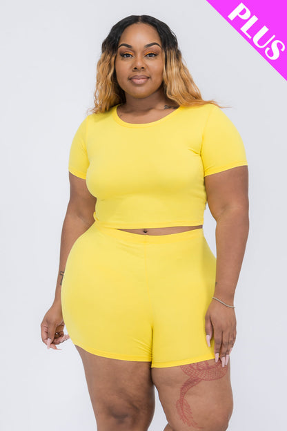 Plus Size Short Sleeve Crop Top & Shorts Set (CAPELLA)-14