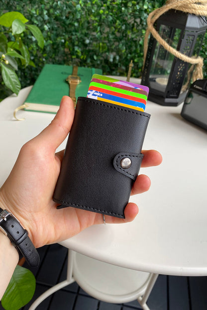 Angora - Vegan Leather RFID Mechanism Card Holder with Cash Compartment
