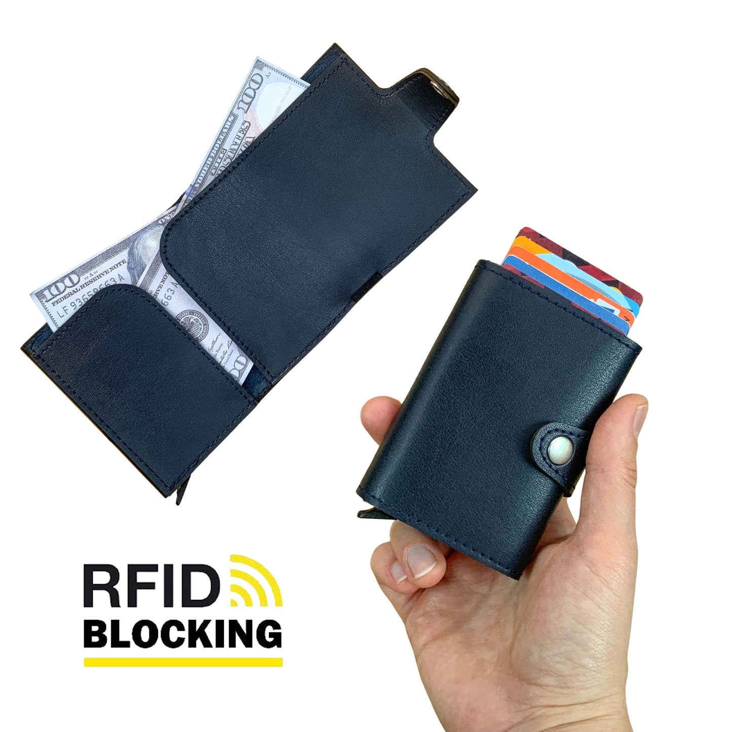 Angora - Vegan Leather RFID Mechanism Card Holder with Cash Compartment
