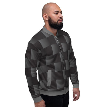 Bomber Jacket for Men - Black and Grey 3d Square Block Pattern-2