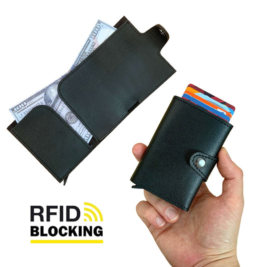 Angora - Vegan Leather RFID Mechanism Card Holder with Cash Compartment