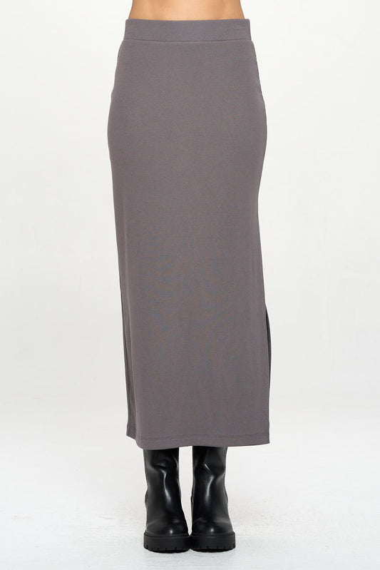 Rib Knit Midi Skirt with Slit