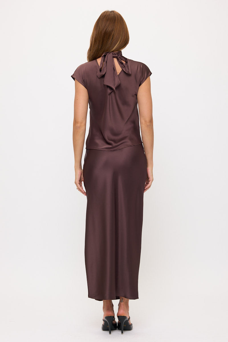 Crisscross Satin Turtle Neck Top