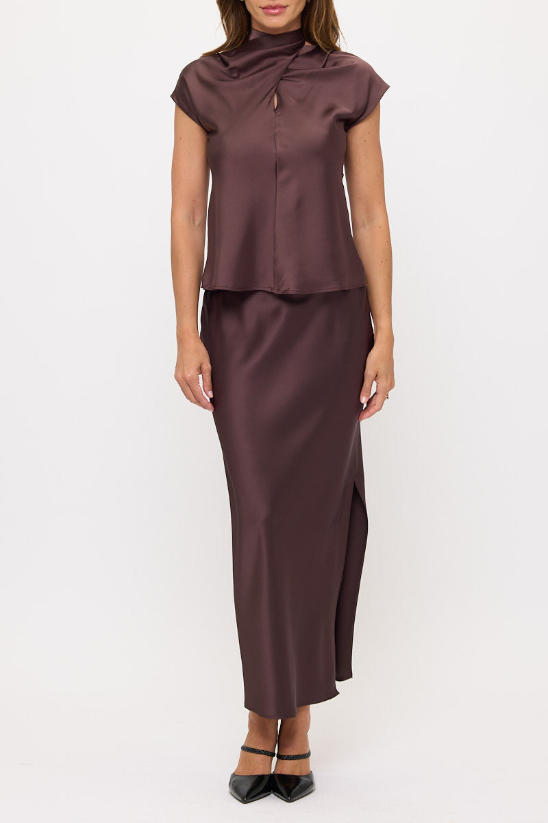 Crisscross Satin Turtle Neck Top