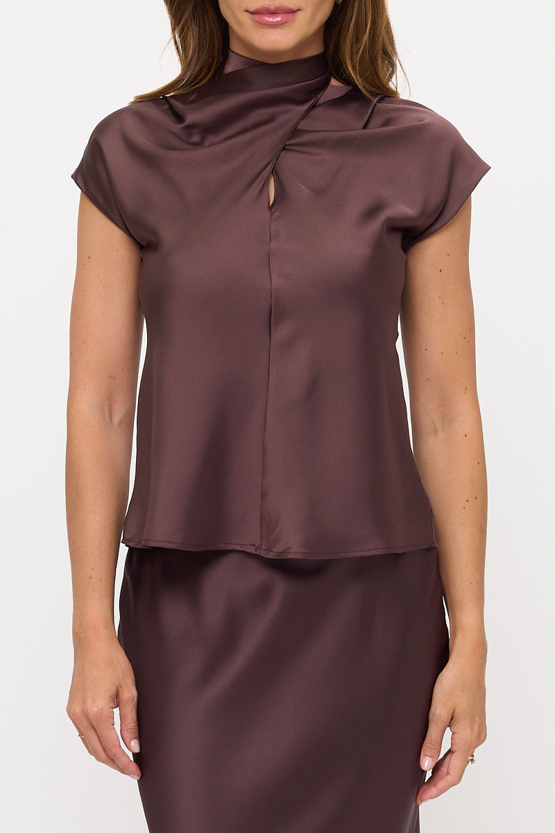Crisscross Satin Turtle Neck Top