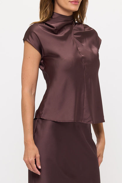 Crisscross Satin Turtle Neck Top