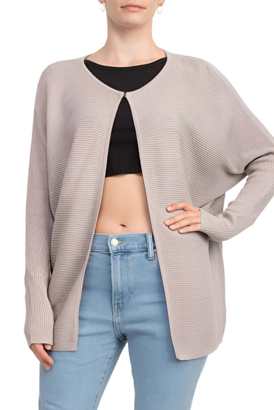 Lissy Crew Neck Open Front Long Sleeve Knit Cardigan-0