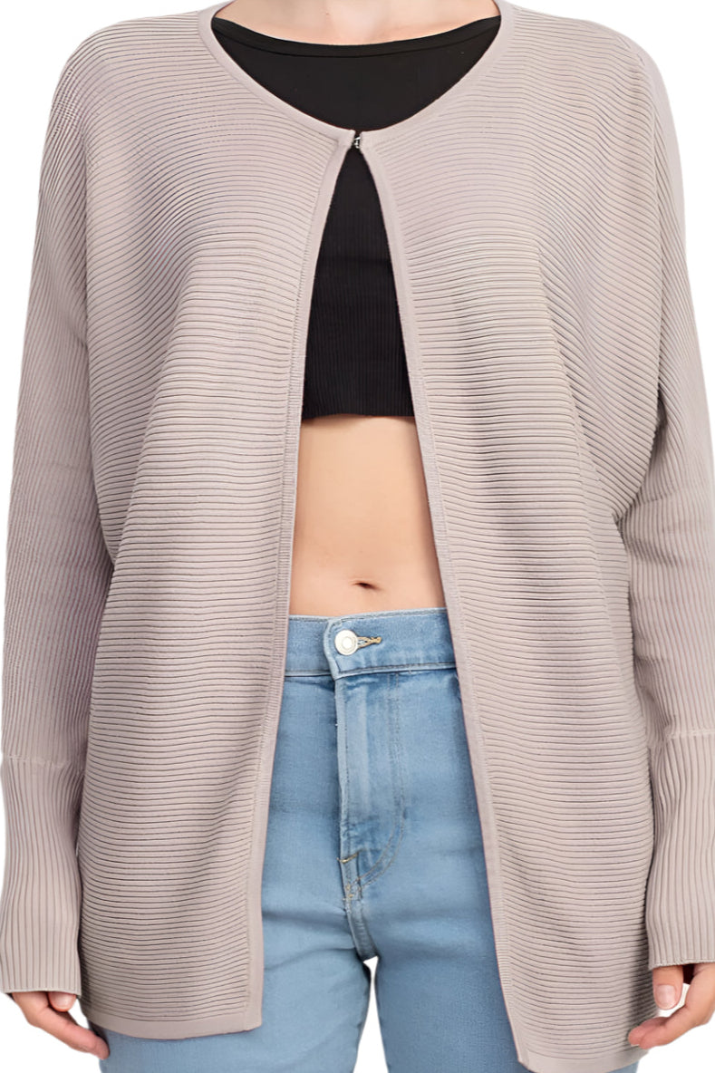 Lissy Crew Neck Open Front Long Sleeve Knit Cardigan-3