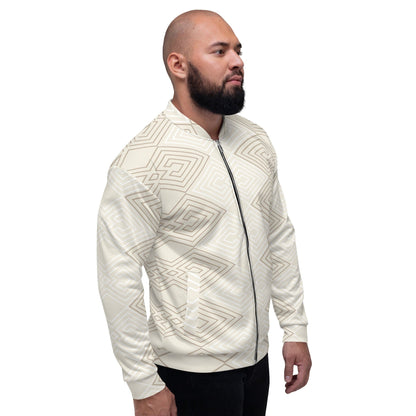 Mens Bomber Jacket - Beige Brown Aztec Geometric Lines-2