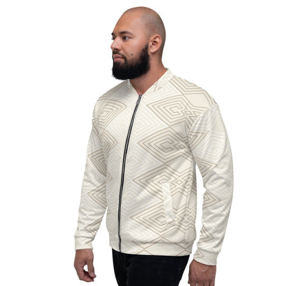 Mens Bomber Jacket - Beige Brown Aztec Geometric Lines-3