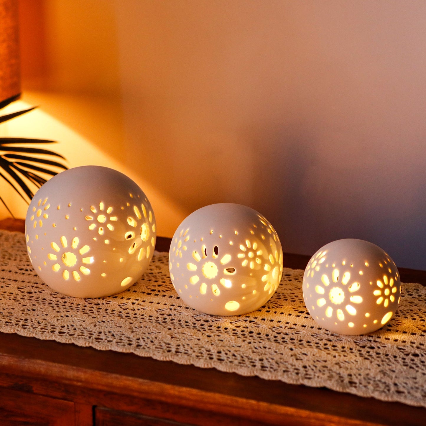 Set of 3 Ceramic Decorative Lamps 5" H Battery Powered Cordless Lamps